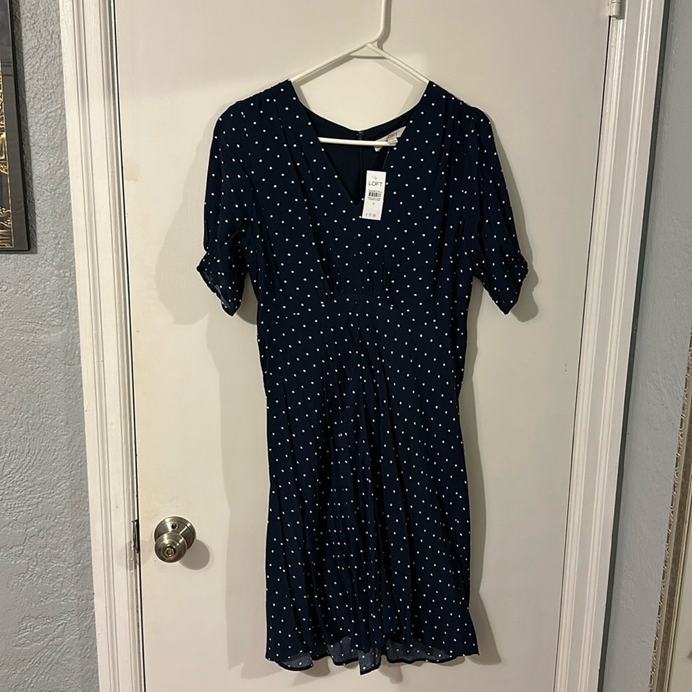 Loft Navy Polka dot short sleeve dress